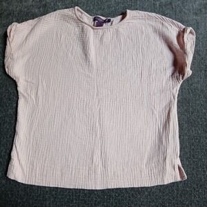Gloria Vanderbilt Pink Cotton Gauze Short Sleeve Textured Blouse Top Womens Med